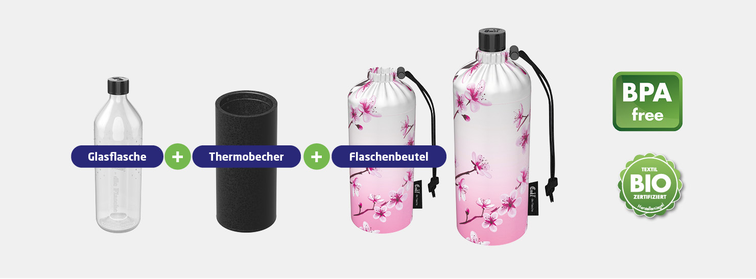 Komponenten der Emil Glastrinkflasche